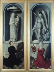 Uitzicht op het Laatste Oordeel met gesloten panelen, waarop de schenkers, Angelo di Jacopo Tani en zijn vrouw, Caterina de Tanagli, onder de Madonna en Kind en St. Michael, 1473